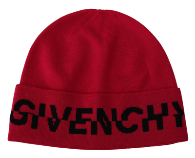 Givenchy Elegant Wool Beanie With Signature Contrast Men's Logo In Pink