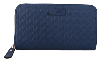 Gucci Blue Leather Micro Ssima Zip Around Women's Wallet