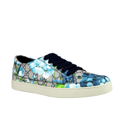Gucci Men's Bloom Flower Print Blue Supreme Gg Canvas Sneaker Shoes 407343 8470