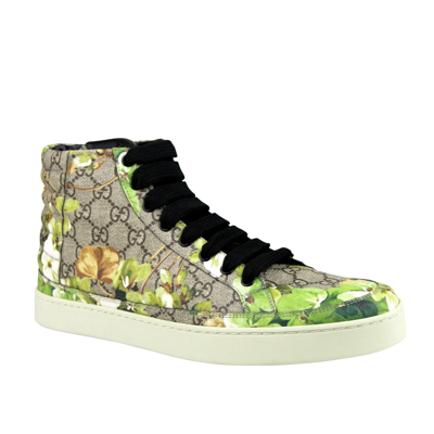 Gucci Men's Bloom Print Supreme Gg Green Canvas Hi Top Sneakers Shoes