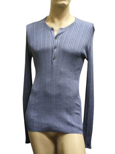 Gucci Mens Blue Buttoned Silk Ribbed Sweater Knit Top 260480