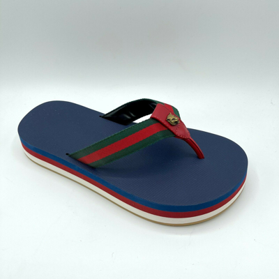 Gucci Men's Blue Flip Flop Grg Web Platform Sandal 8g Us