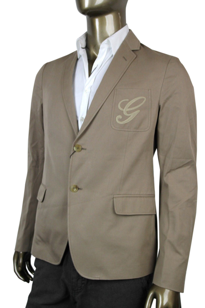 Gucci Mens Embroidered Logo Light Brown Cotton Blazer Jacket 337796 2903