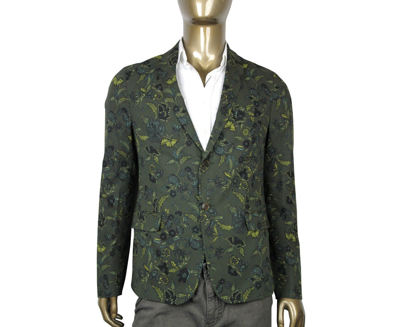 Gucci Mens Floral Blazer Green Cotton Two Button Jacket 342320 3661
