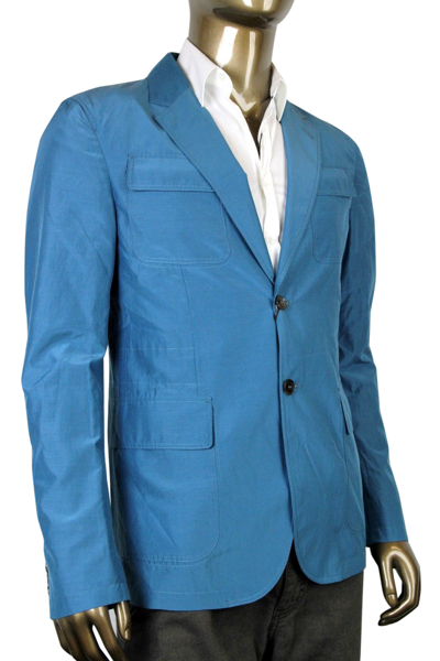Gucci Mens Light Blazer Teal Cotton Silk Two Button Jacket 304814 4670