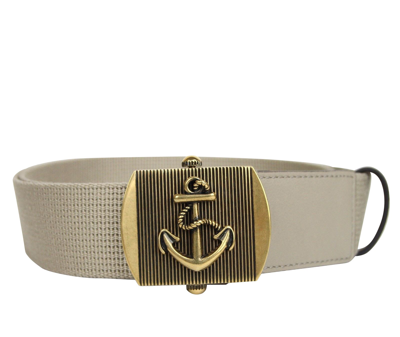 Gucci Mens Military Beige Fabric Belt Anchor Brass Buckle 375191 1523
