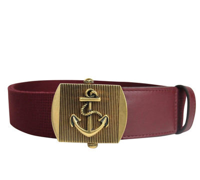 Gucci Mens Military Burgundy Fabric Anchor Brass Buckle Belt 375191 6148