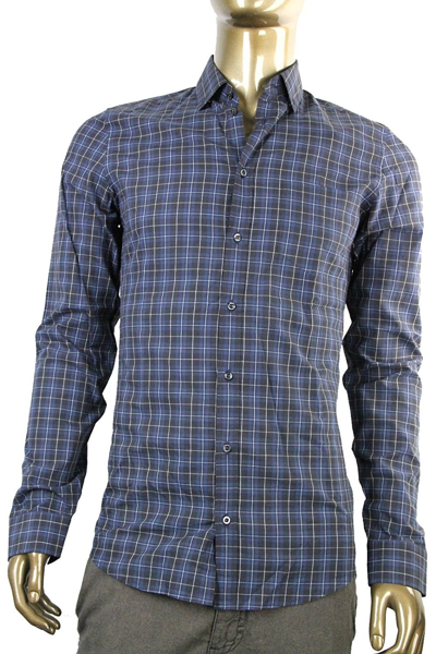 Gucci Mens Plaid Cotton Slim Dress Shirt 307653 In Green Red