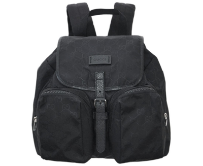 Gucci Unisex 100 Two Front Pockets Black Gg Nylon Medium Backpack Handbag 370823a 2590