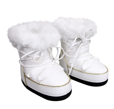 Gucci Unisex White Nylon Interlocking G Fur Trim Kids Boots 298368