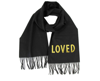 GUCCI GUCCI WOMEN'S BLACK SILK / CASHMERE LONG SCARF WITH YELLOW SEQUIN "LOVED"