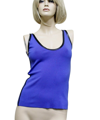 GUCCI GUCCI WOMEN'S BLUE CASHMERE BLEND SMALL COTTON KNIT LEATHER TRIM TANK TOP