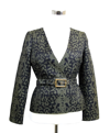 GUCCI GUCCI WOMEN'S GREEN BLACK COTTON SILK ACRYLIC PRINT BELT RUNWAY BLAZER JACKET