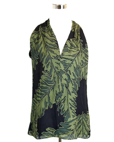 Gucci Womens Green Silk Halter Leaf Printed Top 333476