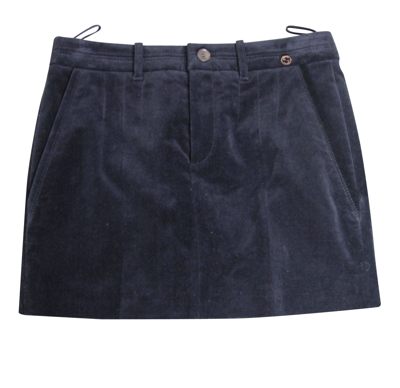 Gucci Women's Interlocking G Blue Cotton Modal Elastane Velveteen Skirt With 2 Pocket (38)