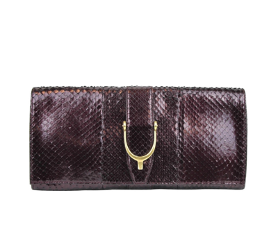 Gucci Women's Python Soft Stirrup Clutch Bag 304719 In Plum