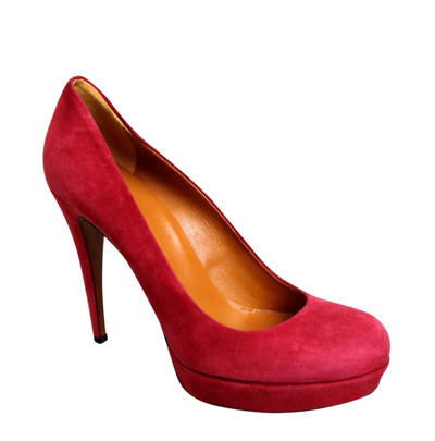 Gucci Womens Raspberry Suede Platform Pump Shoes 269702 C2000 6233 In Red