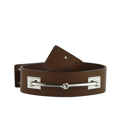 Gucci Women's Silver Horsebit Nut Brown Leather Horsebit Waist Belt 363024 2548