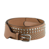 GUCCI GUCCI WOMEN'S STUDDED SKINNY SILVER BUCKLE BEIGE LEATHER BELT 388985 2754