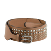 Gucci Women's Studded Skinny Silver Buckle Beige Leather Belt 388985 2754 In Beige
