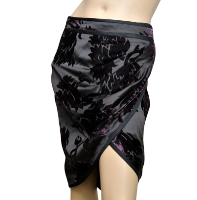 Gucci Womens Velvet Flowers Purple Silk Viscose Satin Gathered Wrap Skirt 300624