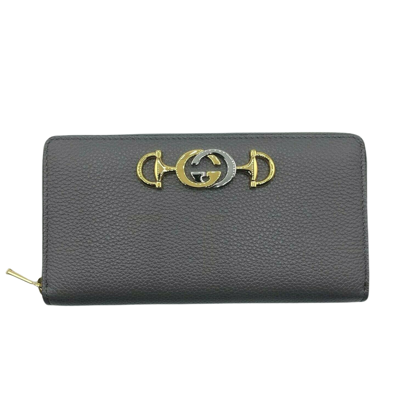 Gucci Women's Zumi Grey Leather Zip Around Wallet With Metal Gg Logo In Gray