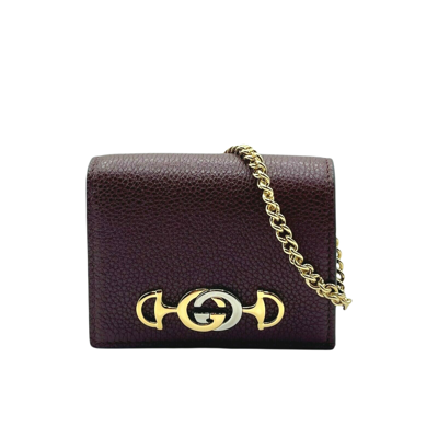 Gucci Zumi Burgundy Leather Gold Chain Bi-fold Mini Wallet 570660 6629 In Dark Red