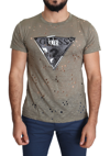 GUESS GUESS BROWN COTTON STRETCH LOGO PRINT MEN CASUAL PERFORATED MEN'S T-SHIRT