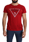GUESS GUESS RED COTTON LOGO PRINT MEN CASUAL TOP PERFORATED MEN'S T-SHIRT