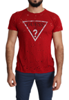 Guess Red Cotton Logo Print Men Casual Top Perforated T-shirt In Red