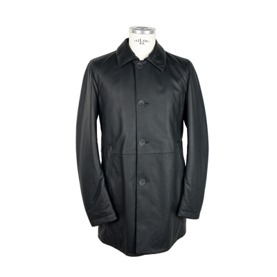 Herno Black Leather Button Closure Jacket Men's Coat