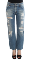 JOHN GALLIANO JOHN GALLIANO BLUE WASH COTTON BOYFRIEND FIT CROPPED WOMEN'S JEANS