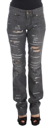 JOHN GALLIANO JOHN GALLIANO GRAY WASH COTTON TORN STRAIGHT FIT WOMEN'S JEANS