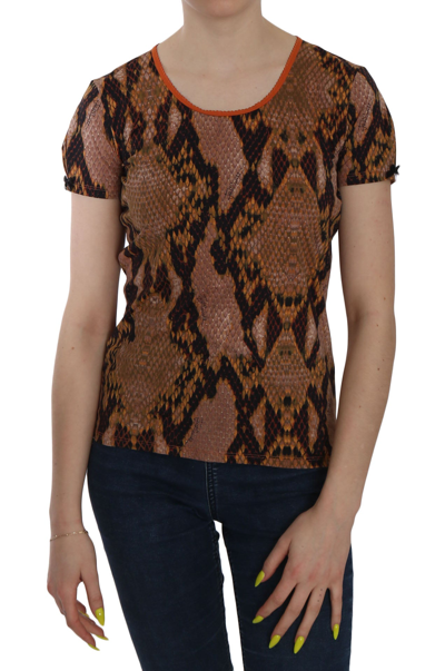 Just Cavalli Snake Skin Print Short Sleeve Top T-shirt In Brown
