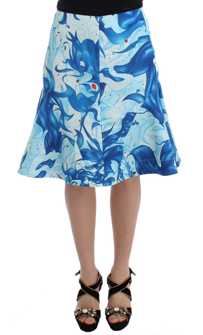 Koonhor Peplum Fresco-print Straight Pencil Skirt In Blue