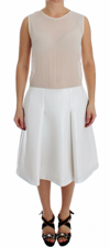 KOONHOR KOONHOR WHITE PLEATED BOTTOM TANK SHEATH TRANSPARENT WOMEN'S DRESS