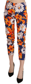 LANACAPRINA LANACAPRINA BLUE FLORAL PRINT SKINNY SLIM FIT TROUSERS WOMEN'S PANTS