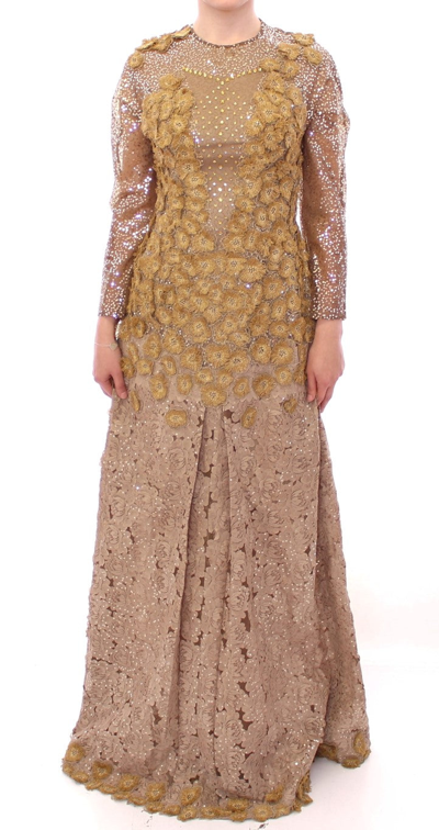 LANRE DA SILVA AJAYI LANRE DA SILVA AJAYI EXQUISITE GOLD LACE MAXI DRESS WITH WOMEN'S CRYSTALS