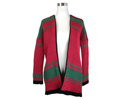 Maje Women's Black Detail Hot Pink / Burgendy / Green Cotton Polyester Cardigan Jacket