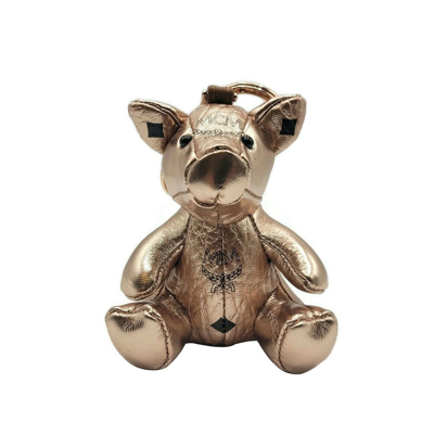 Mcm Champange Gold Metallic Visetos Pig Key Charm W/clip