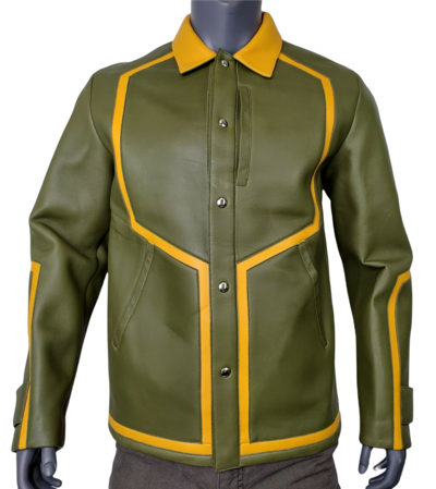 Mcm Men's Winter Moss Green Leather Stripes Bomber Jacket Mhj9ara39g8 50 It / 40 Us