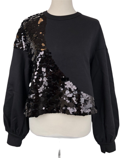 Mcm Women's Black Cotton Pull Over Cropped Sequin Sweater S