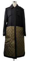 Mcm Women's Black Wool/ Olive Green Quilted Nylon Long Coat W/hood (it 44) In Black
