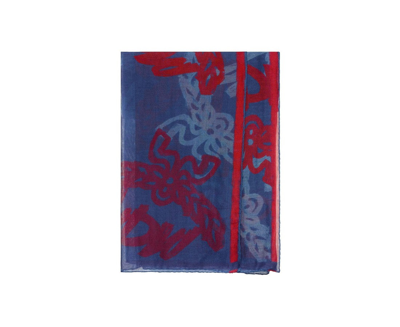 Mcm Womens Blue Allover Logo Print Silk Wool Large Scarf Shawl Mef9amm09vs001