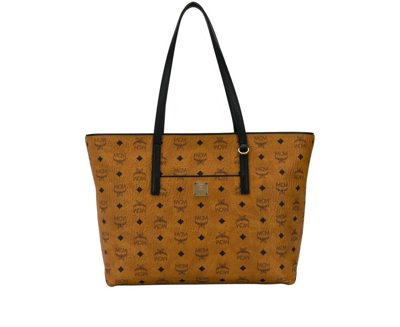 Mcm Women's Cognac Brown Monogram Visetos Medium Shopper Tote Bag Mwpasvi07co001