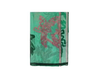 Mcm Women's Green Allover Logo Print Silk Wool Large Scarf Shawl