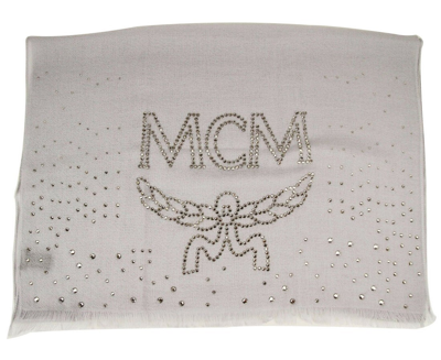 Mcm Women's Grey Dawn Cashmere With Swarovski Crystal Logo Scarf