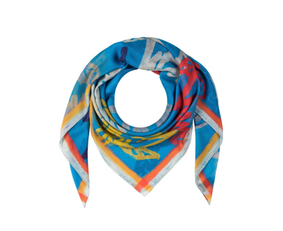 Mcm Womens Multicolor Logo Print Silk Wool Large Scarf Shawl Mef9smm09he001