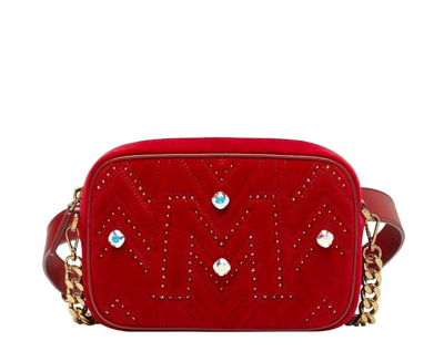 Mcm Women's Red Velvet Crystal Studs Crossbody Camera Belt Bag