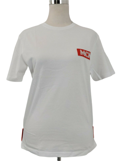 Mcm Women's White Cotton T Shirt With Orange Rubber Logo Mft9ara27wt (regular; M)
